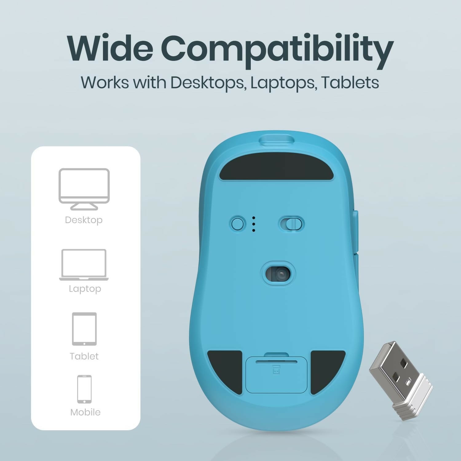 Portronics Toad 9 Wireless Bluetooth Mouse,Dual Wireless (BT + 2.4 GHz),Smart LED Display Ambidextrous Optical Mouse (2.4GHz Wireless, Bluetooth, Blue)