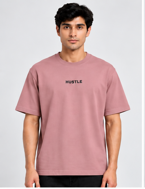 HUSTLE Essentials Men's Crew Neck Oversized T-Shirt – Peach Pink(Oversized size)