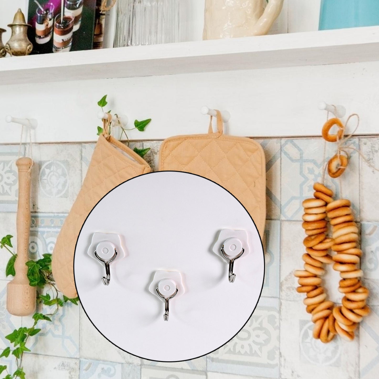 Multipurpose Self Adhesive Plastic Wall Hooks - 6 Pcs