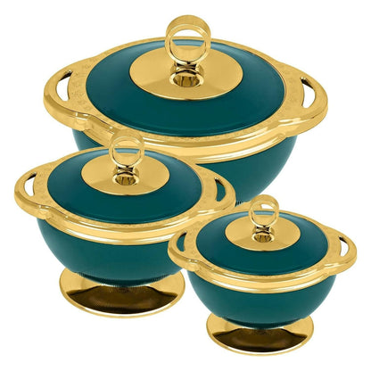 SELVEL Stylish Inner Steel Plastic Casserole Set - 3 Pieces (1700 ML,1100 ML and 600 ML ,Emerald Green) - HalfPe