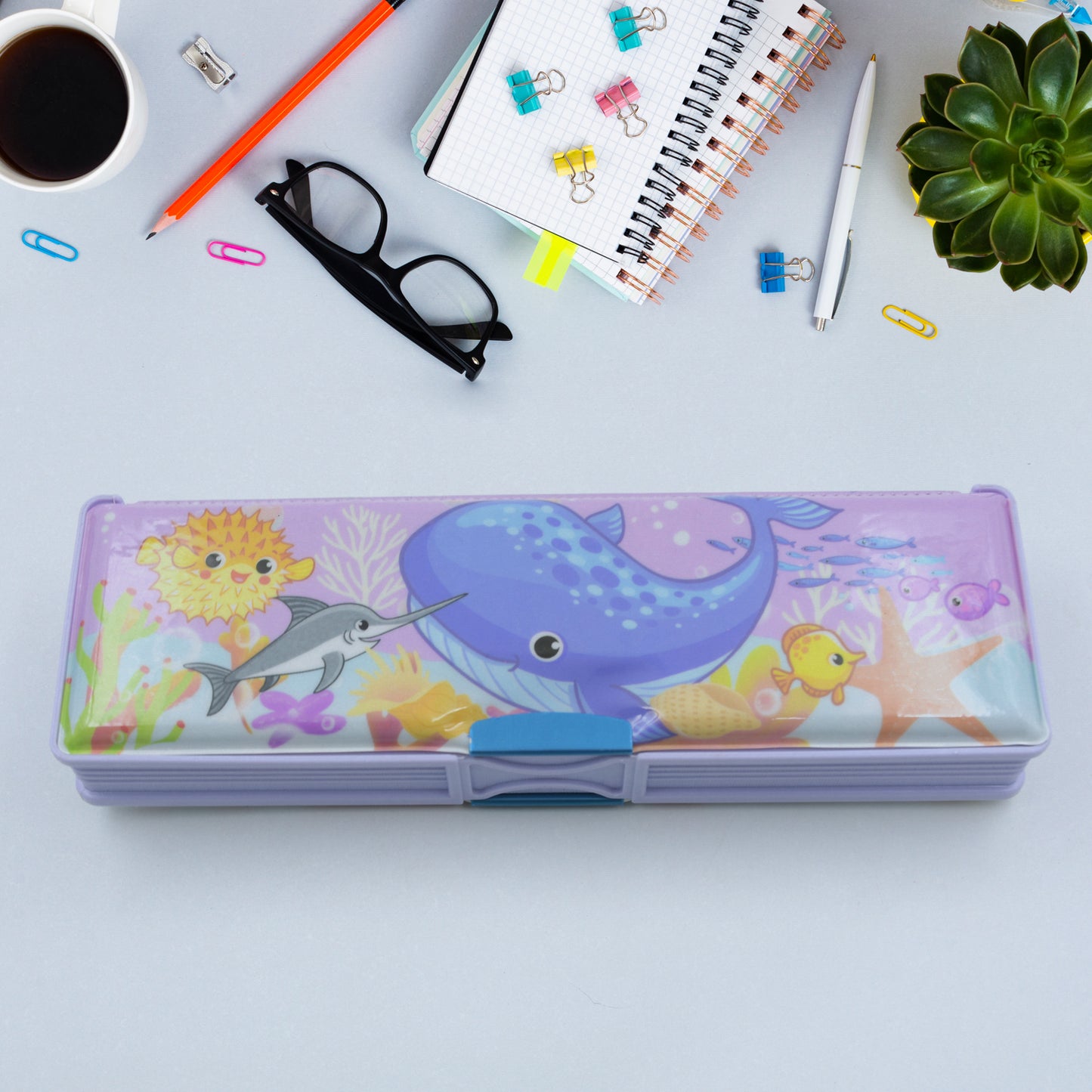 Multipurpose Double Deck Compass Box with Cartoon Printed Pencil Case for Kids with 2 Compartments