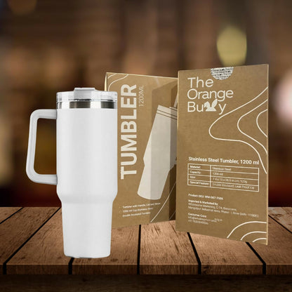 The Orange Bunny Tumbler with Leak-Proof Lid and Plastic Straw, 1200 ml, Stainless Steel Travel Mug with Handle and Straw, Black