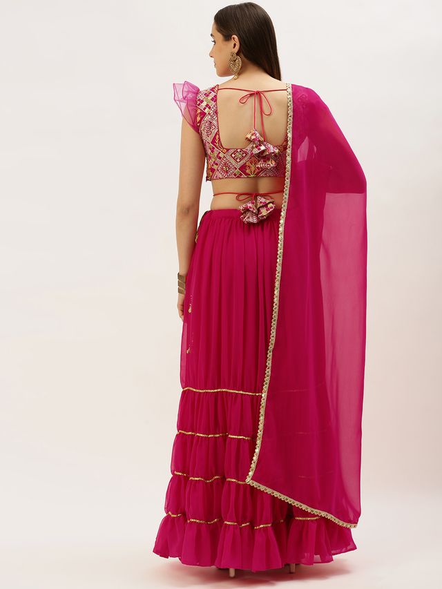 Bollywood Vogue Ready To Wear Dark Pink Embroidered Georgette Lehenga