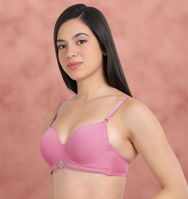 Susie 3/4th coverage WildOrchid Bottom Lace Trim With CharmPadded Adjustable Detachable Multiway Wired Bra