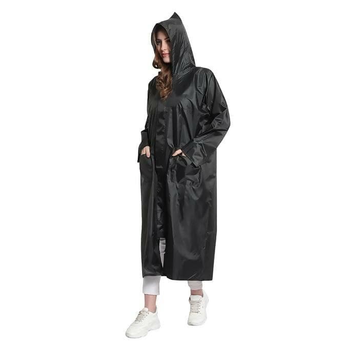 Auto Dean Premium Black Rain Coat for Women's Polyester Long Raincoat Poncho with Hood (2 Pcs,Size 28 to 34 inch waist) - HalfPe