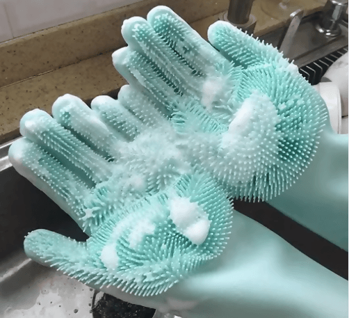 OXSAM Silicone Hand Gloves For Dish Washing Bathroom Cleaning And Kitchen Pack of 1 (LightGreen) - HalfPe