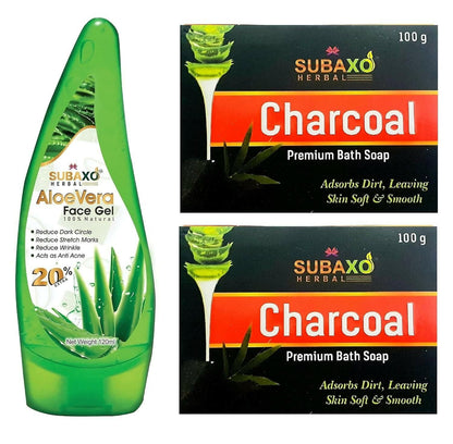 Subaxo Herbal Charcoal Soap (100 g Each, Pack Of 2) & Aloe Vera Herbal Face Gel(120 ml) - HalfPe