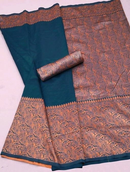 AXONIT Emerald Elegance Jacquard Silk Saree with Rich Gold Zari Pallu