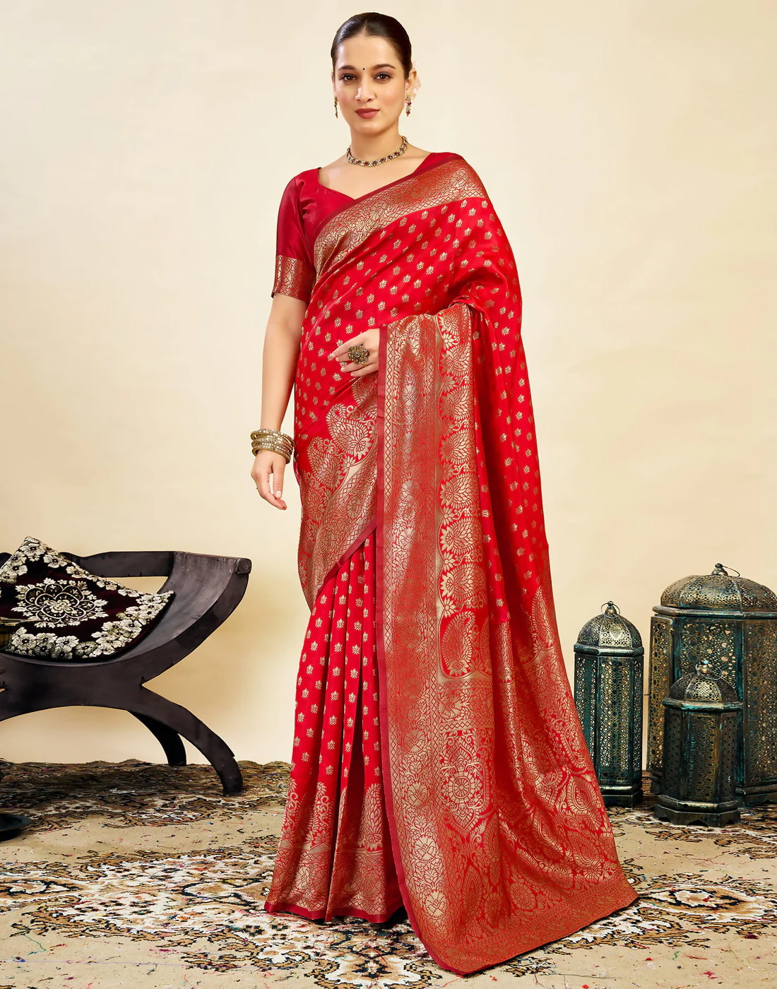 Elegant Banarasi Silk Blend Saree with Woven Design and Unstitched Blouse