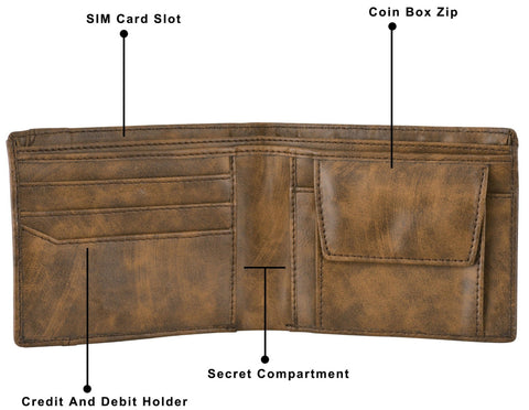 Brown Removable Card Slot Bi-Fold Faux Leather 7 ATM Slots Wallet for Men - HalfPe