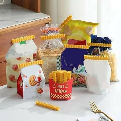 Cute French Fries Shape Food Bag Sealing Clips with 1 Magnetic (12 Pcs Plastic) - HalfPe