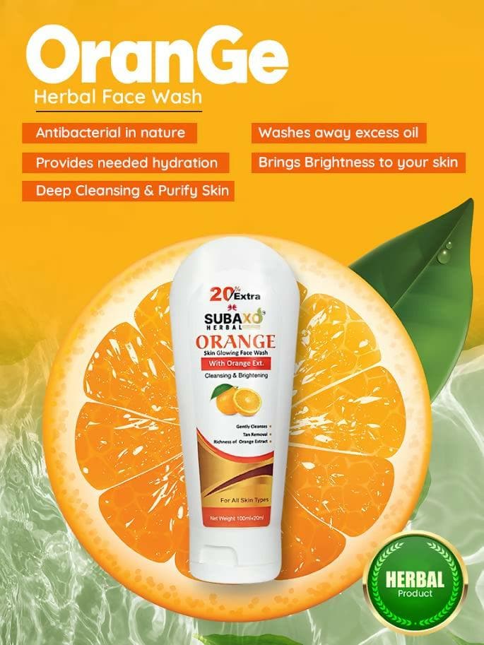 SUBAXO Orange Herbal Face Wash | Gently Cleanses Skin & Remove Tan (120ml, Pack of 2) - HalfPe