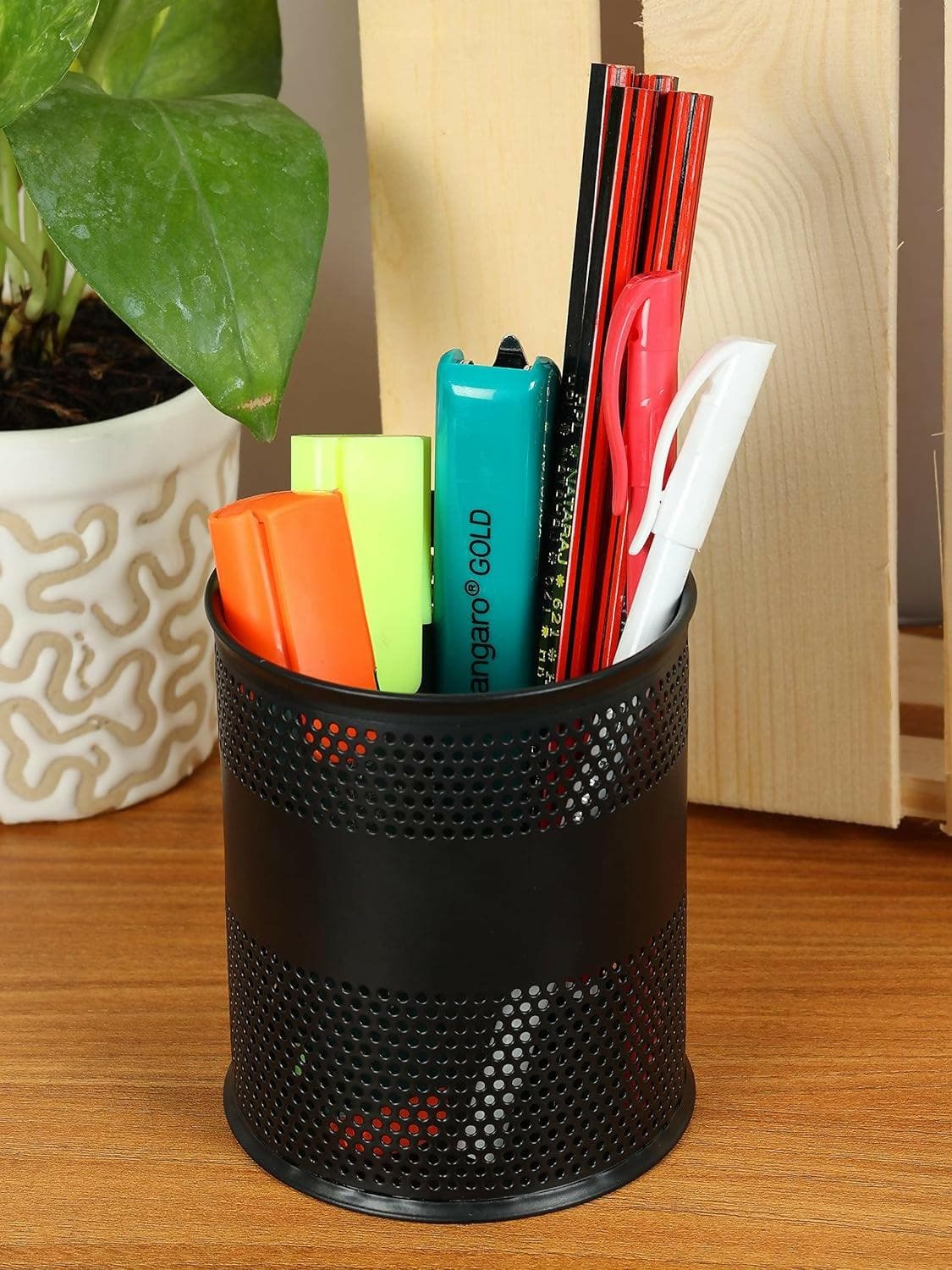 AVMART Pen and Pencil Stationary Storage Tidy Desk Organizer Box with Compartment (Black) - HalfPe