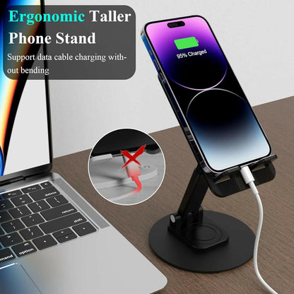 360° Phone Stand with Height & Angle Adjustable for Desk (Black) - HalfPe