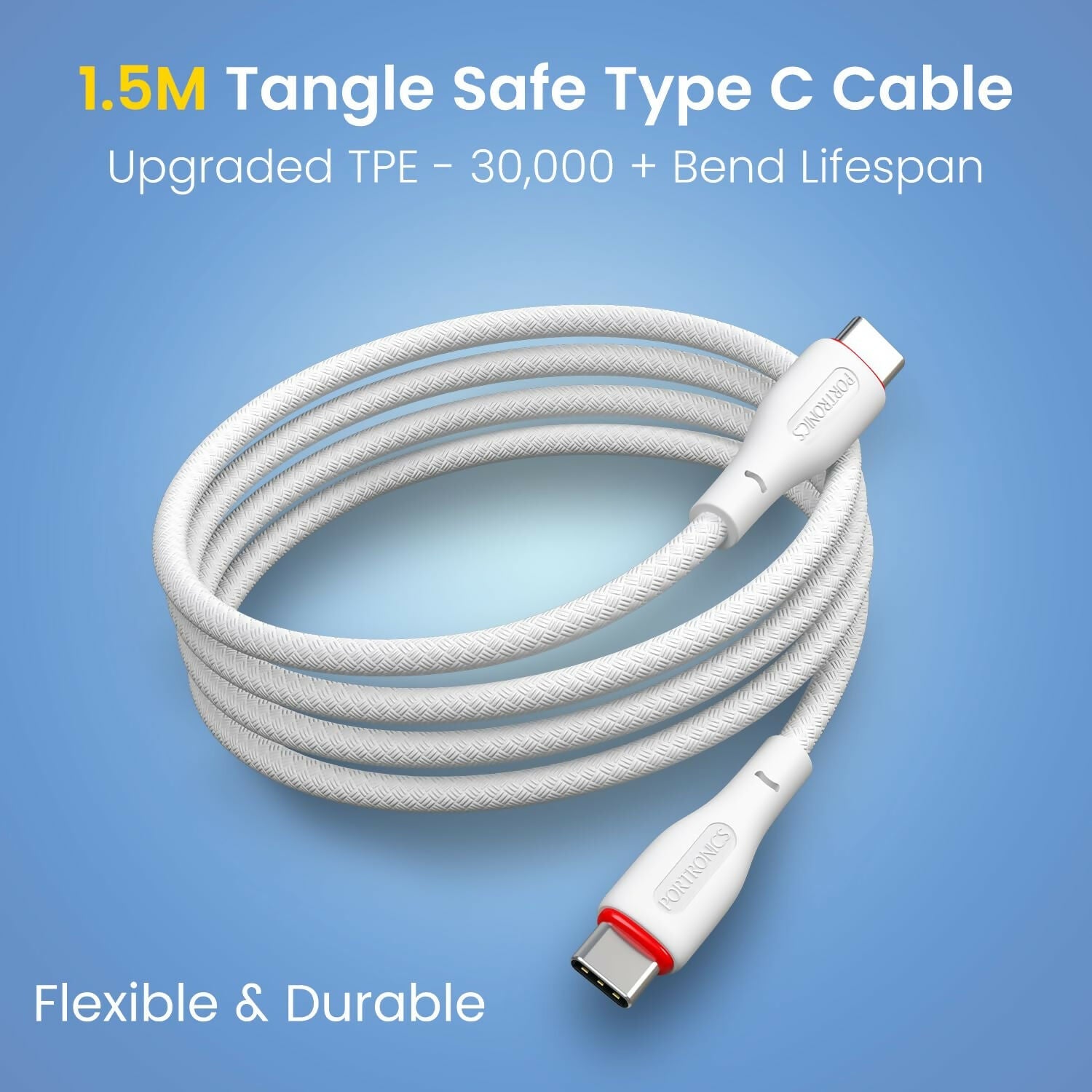 Portronics 100W Konnect B 1.5M Type C to Type C 5A Fast Charging Cable With E-Marker Chipset, Strong Braided Cable Halfpe Deals