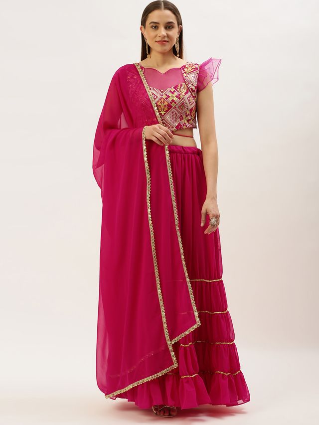 Bollywood Vogue Ready To Wear Dark Pink Embroidered Georgette Lehenga