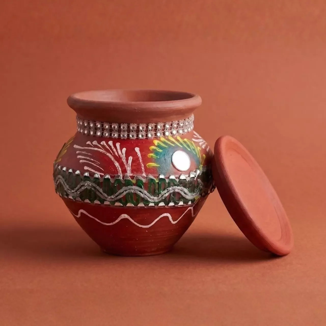 Santarms Hand-Painted Terracotta Storage Jar – Ethnic Pottery Kalash for Home Décor,(Height 11 InchP), Brown