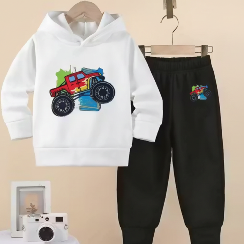 Kids Monster Truck Print Hoodie & Jogger Set Luck Fashion