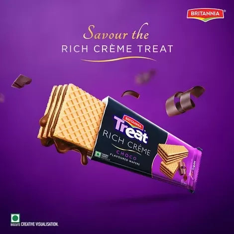 Britannia Treat Creme Wafers - Choco Flavoured Wafer Biscuit 55 gm (pack of 2)