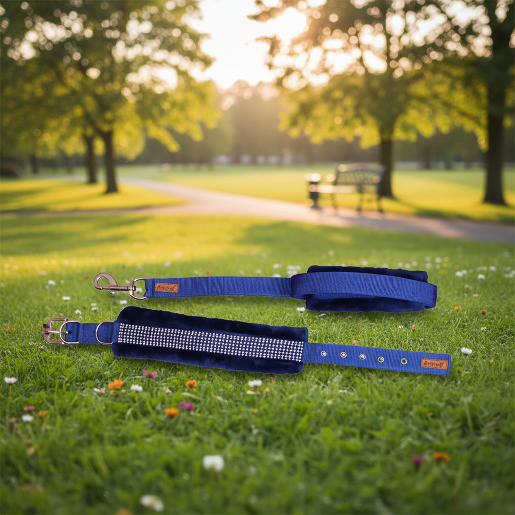 Petshop7 Dog Collar & Leash (Small)- Blue SUPER