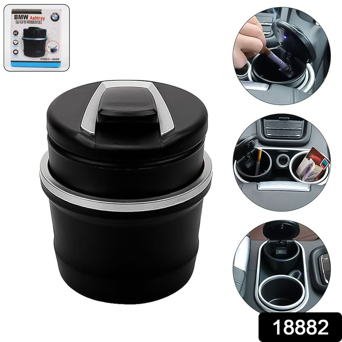 Portable Car Ashtray With Lid And Blue Led Light (1 Pc  With Color Box) HP DD