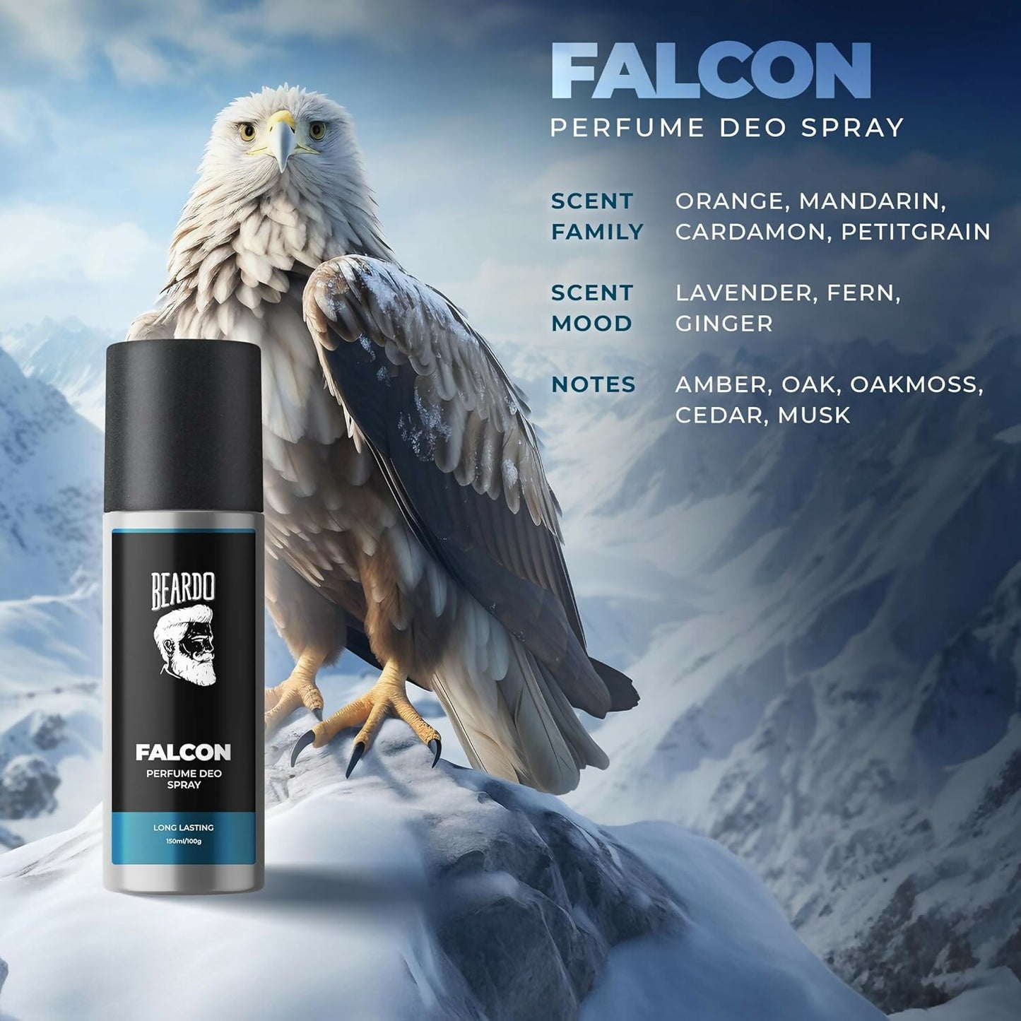 Beardo Falcon Perfume Deo 150ml Amber Fresh Musk Deodorant Body Spray