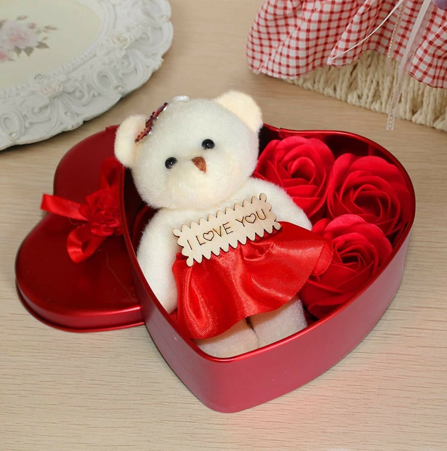 Teddy and Rosses Heart-Shaped Valentine Gift Box for Valentine Day