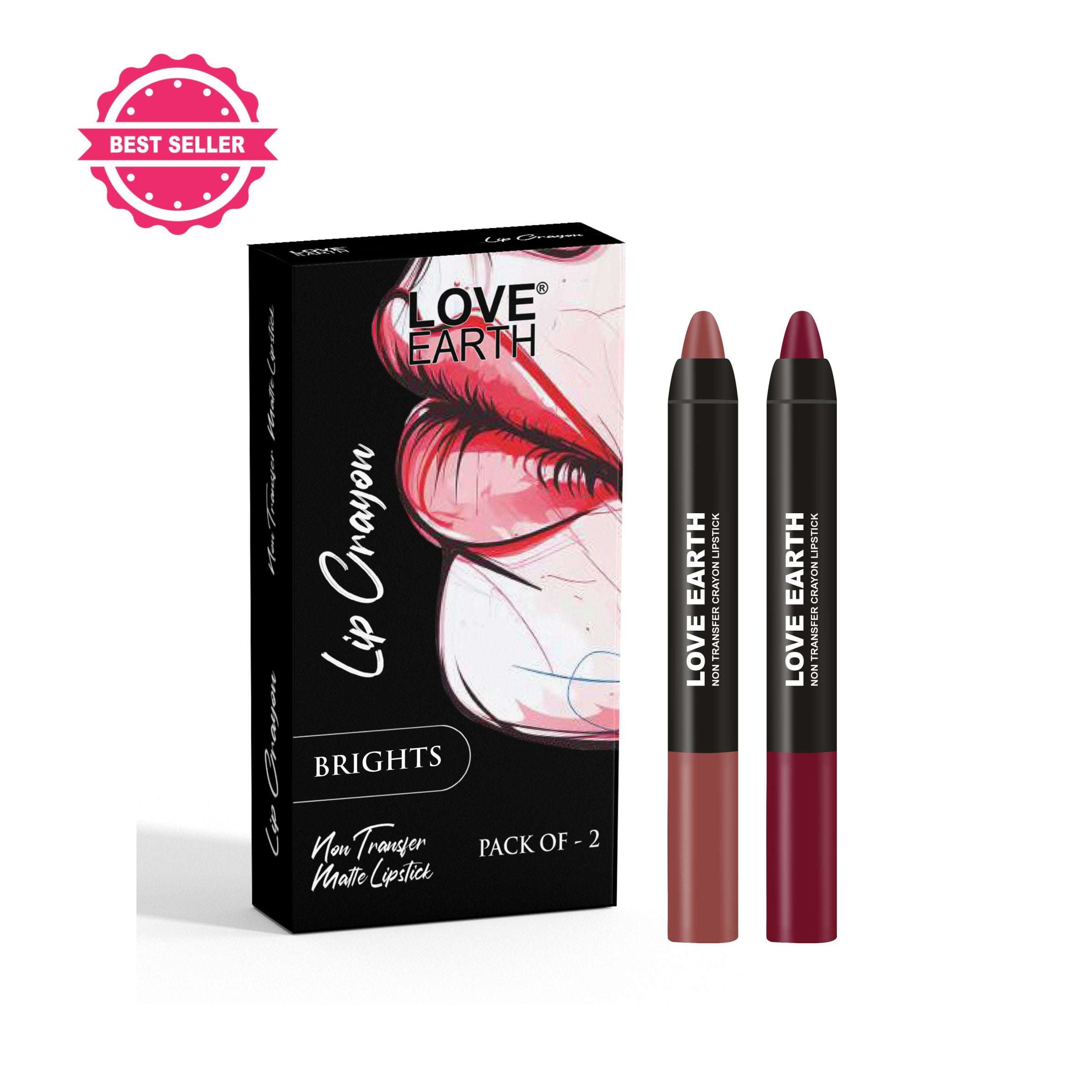 Love Earth Lip Crayon Non-Transfer Lipstick Brights - Pack Of 2