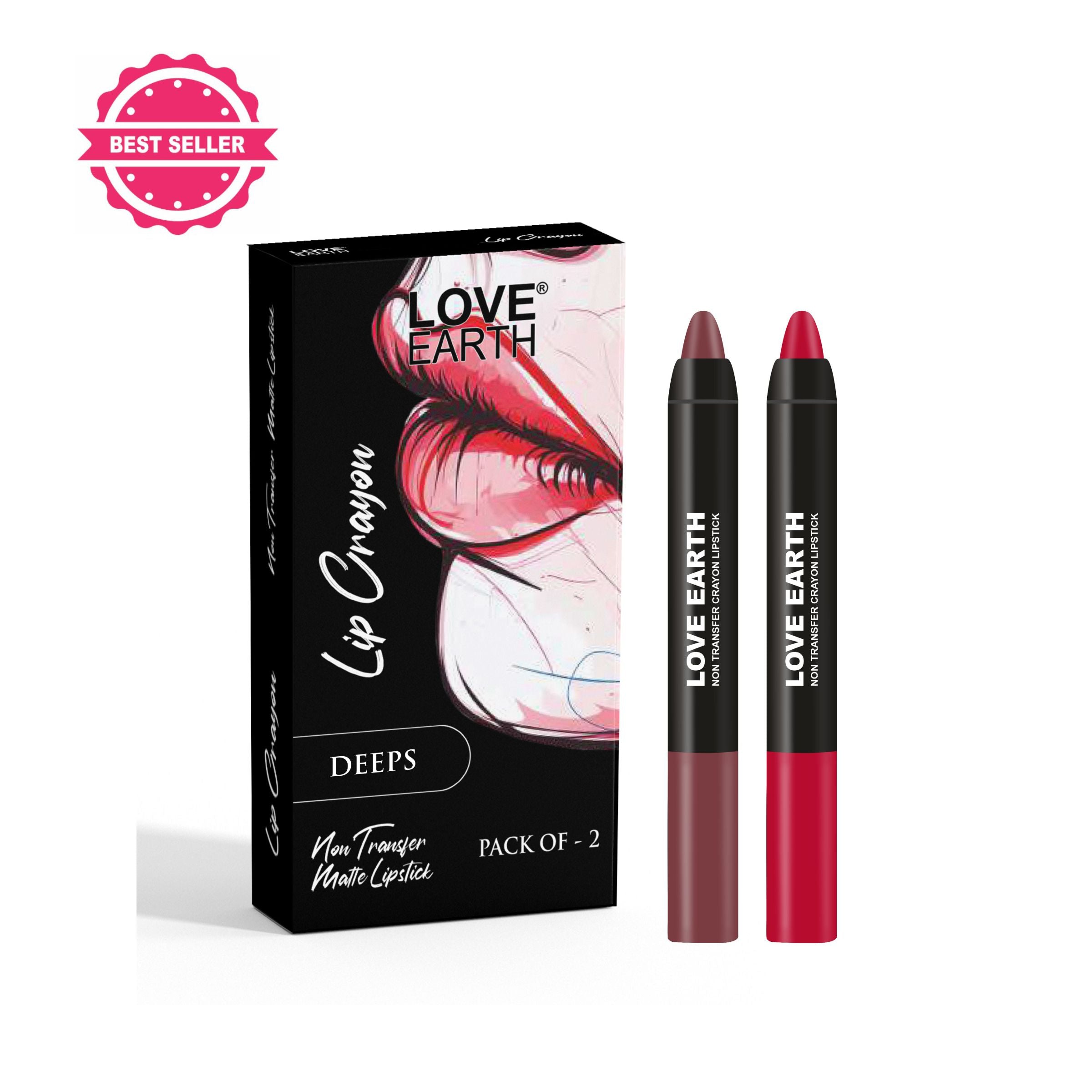 Love Earth Lip Crayon Non-Transfer Lipstick Deeps - Pack Of 2