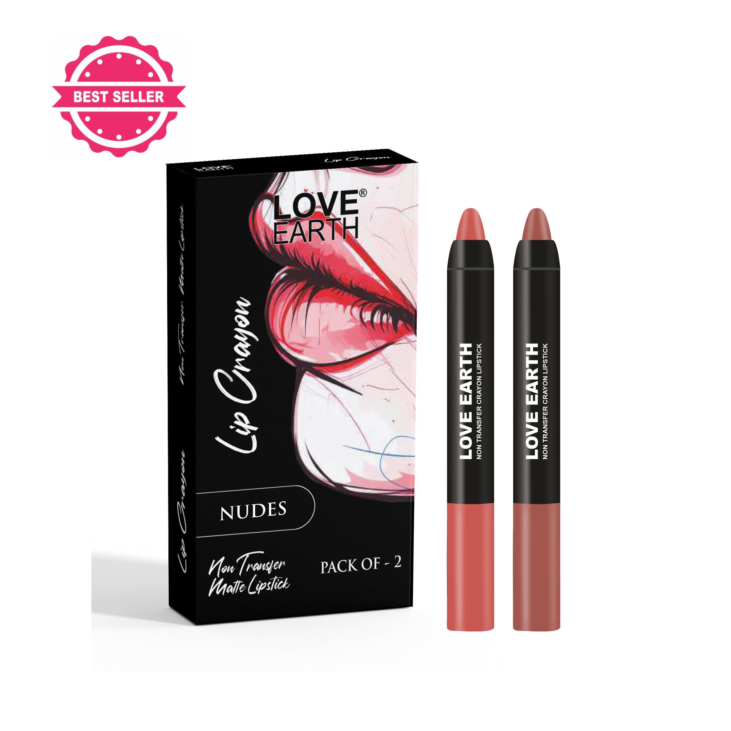 Love Earth Lip Crayon Non-Transfer Lipstick Nudes - Pack Of 2