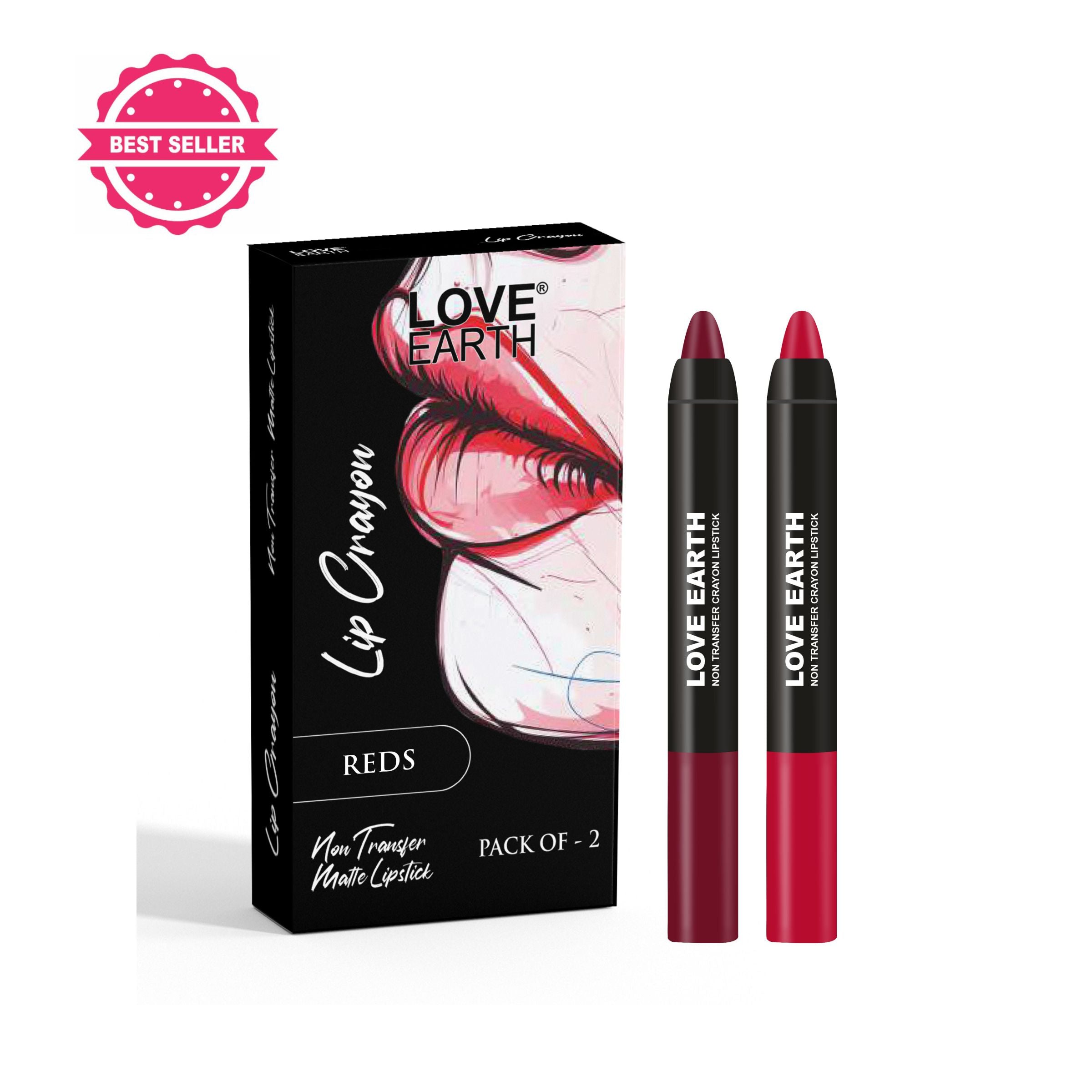 Love Earth Lip Crayon Non-Transfer Lipstick Reds - Pack Of 2