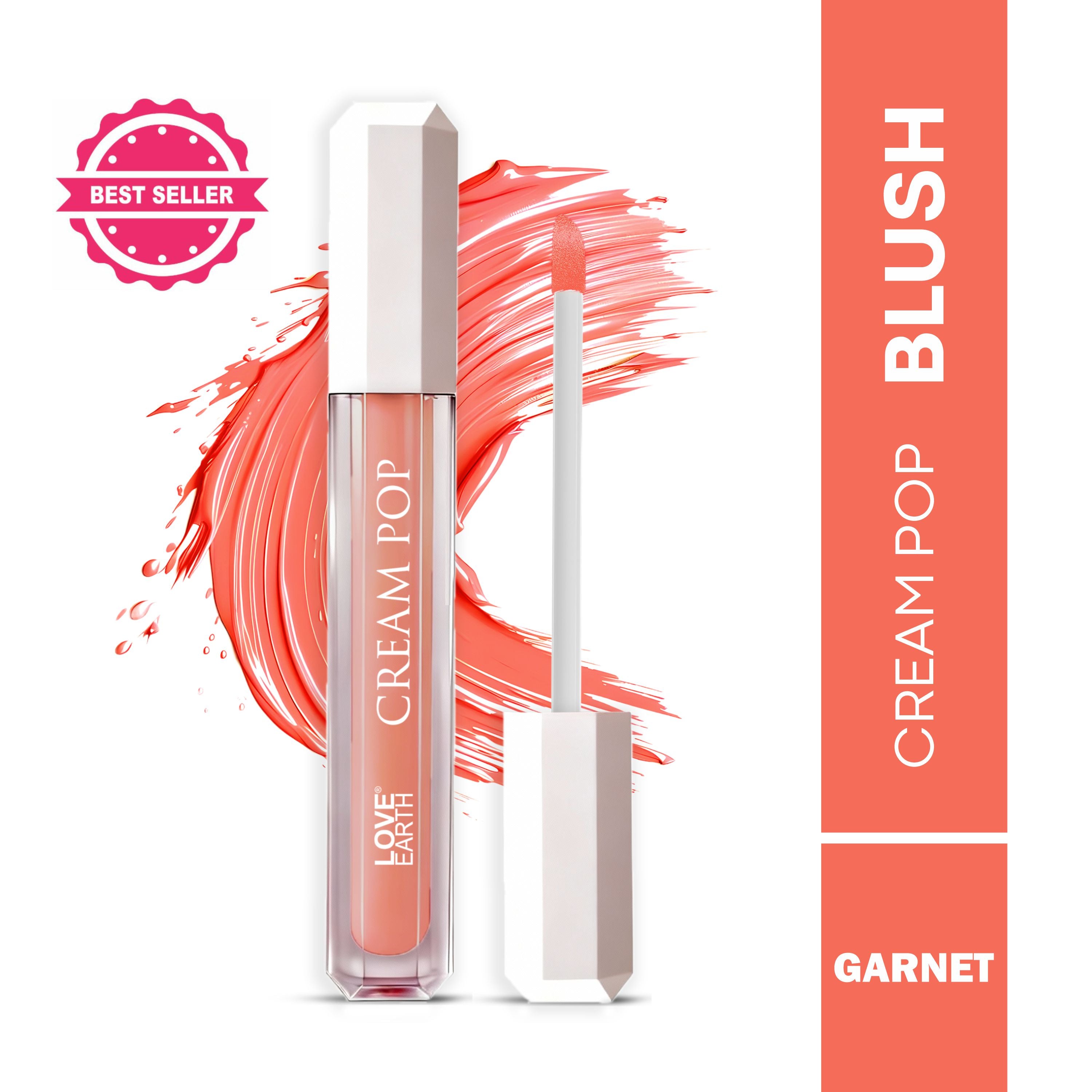 Love Earth Cream Pop Blush - Garnet|  Hyaluronic Acid | Smooth, Lightweight, Long-Lasting | Dewy Finish, Easily Blendable| Everyday Natural Glow | Suitable for All Skin Types -2ML