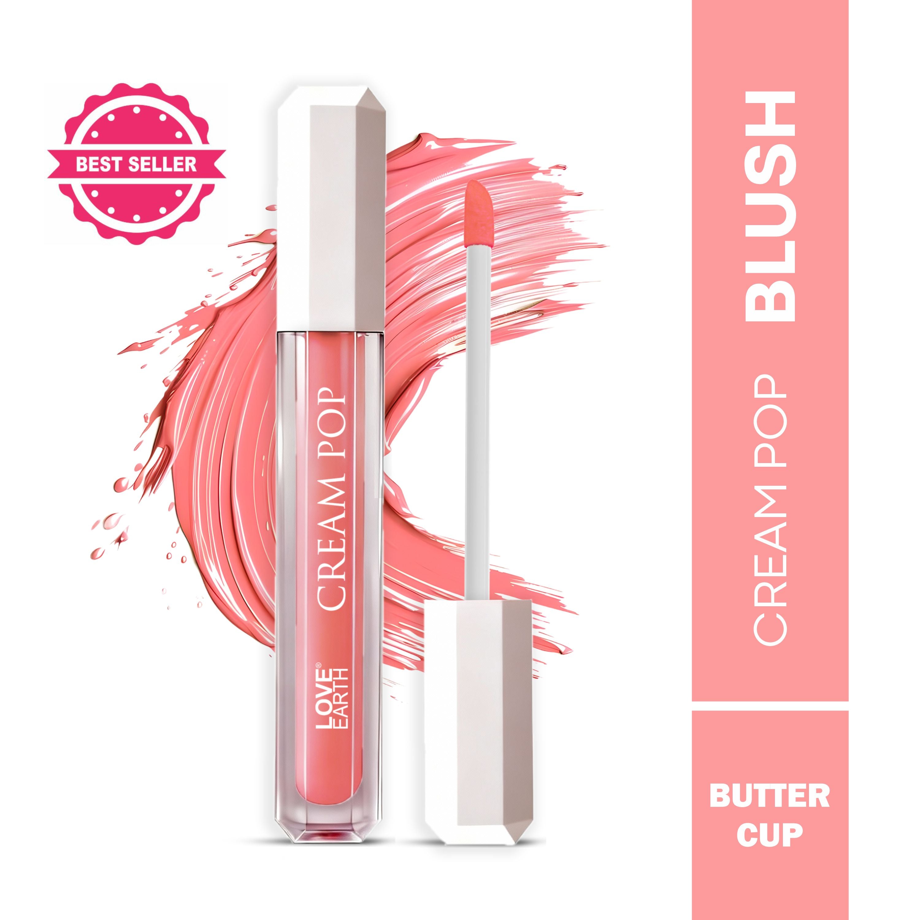 Love Earth Cream Pop Blush - Buttercup| Hyaluronic Acid | Smooth, Lightweight, Long-Lasting | Dewy Finish, Easily Blendable| Everyday Natural Glow | Suitable for All Skin Types -2ML