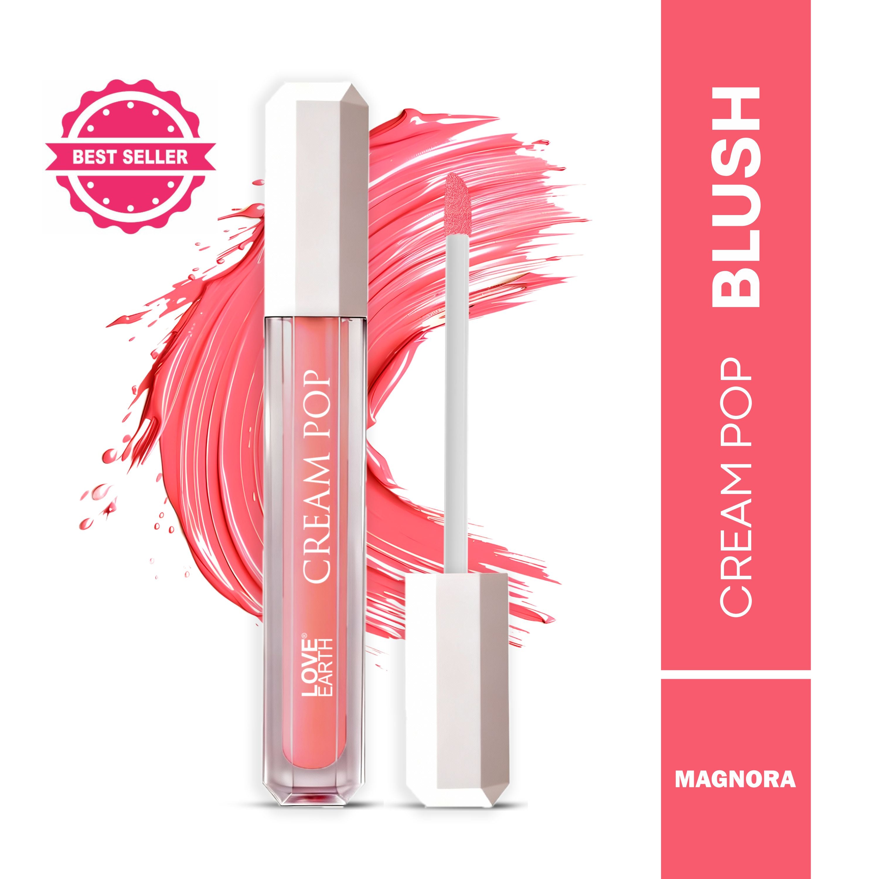 Love Earth Cream Pop Blush - Magnora| Hyaluronic Acid | Smooth, Lightweight, Long-Lasting | Dewy Finish, Easily Blendable| Everyday Natural Glow | Suitable for All Skin Types -2ML