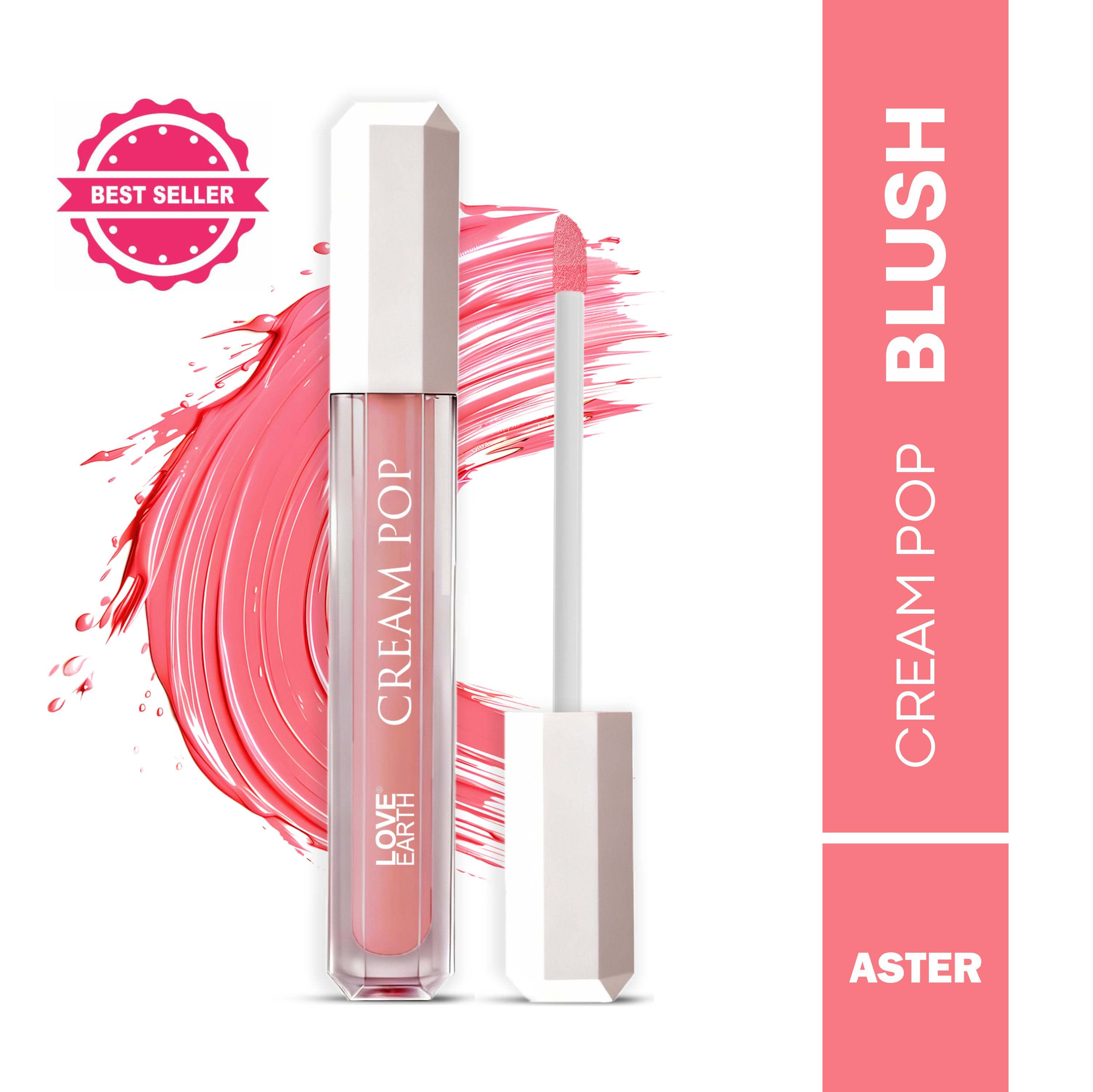 Love Earth Cream Pop Blush - Aster| Hyaluronic Acid | Smooth, Lightweight, Long-Lasting | Dewy Finish, Easily Blendable| Everyday Natural Glow | Suitable for All Skin Types -2ML