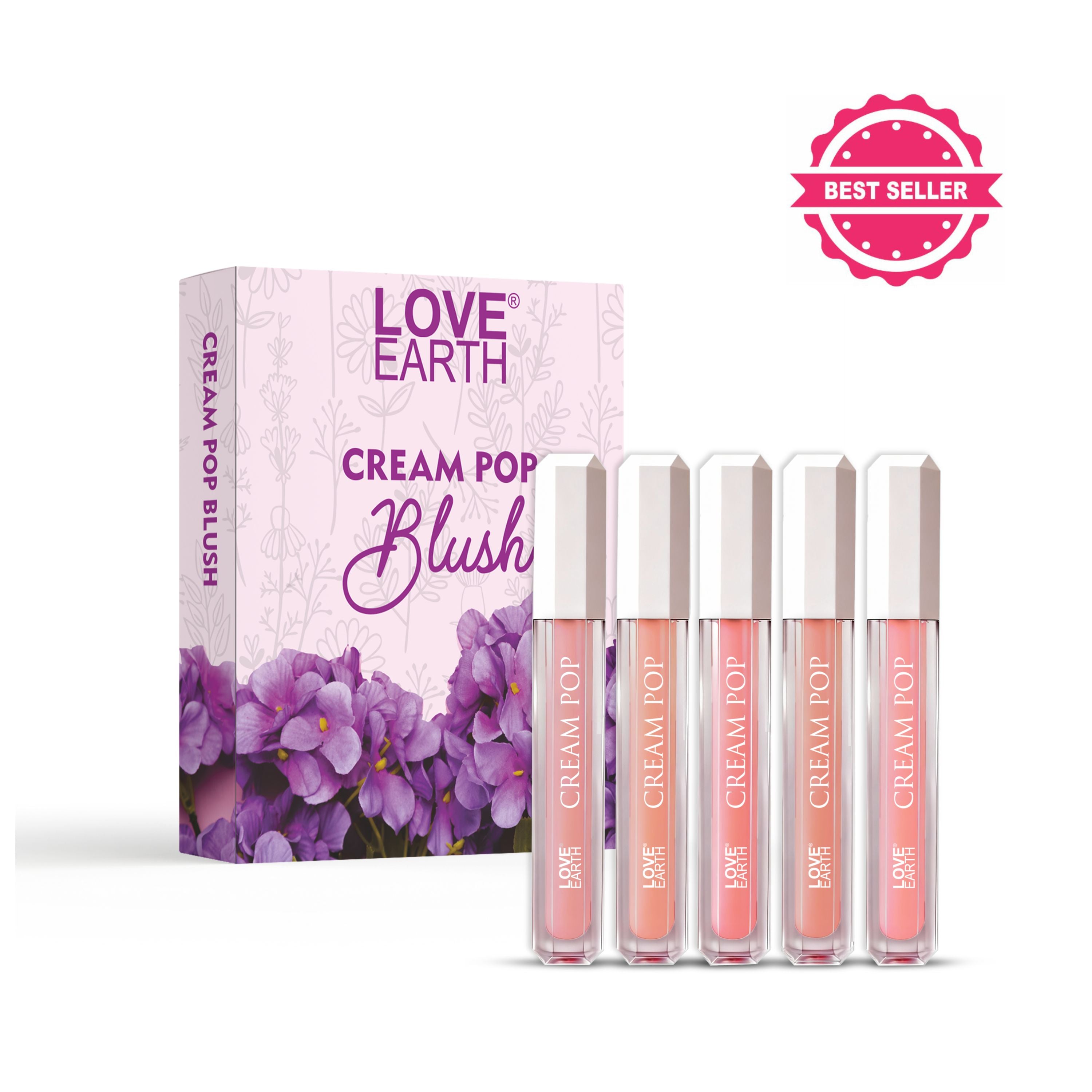 Love Earth Cream Pop Blush - Pack of 5 | Hyaluronic Acid | Smooth, Lightweight, Long-Lasting | Dewy Finish, Easily Blendable| Everyday Natural Glow | Suitable for All Skin Types - ( 2ML X 5 ) 10ML