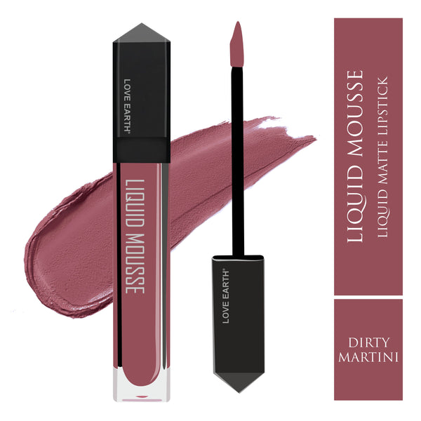 Love Earth Liquid Mousse Lipstick - Dirty Martini Matte Finish | Lightweight, Non-Sticky, Non-Drying,Transferproof, Waterproof | Lasts Up to 12 hours with Vitamin E-6ml