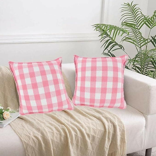 Lushomes Square Cushion Cover with Blanket Stitch, Cotton Sofa Pillow Cover Set of 2, Pillow Cushions Covers (Pack of 2) (24x24 Inch, multi-color) - HalfPe