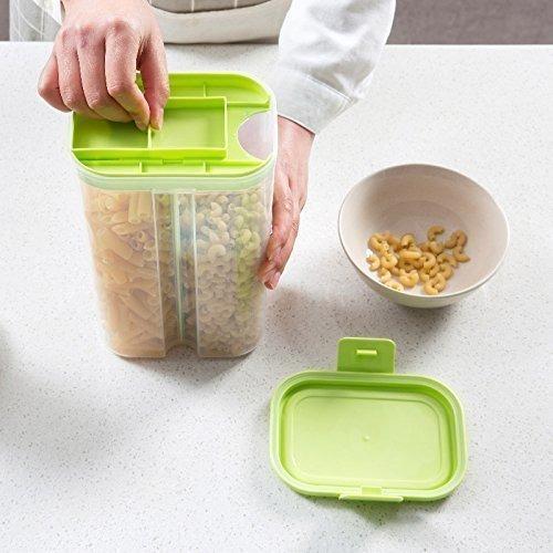 Plastic 2 Sections Air Tight Transparent Food Grain Cereal Storage Container (2 Ltr) (With Box)