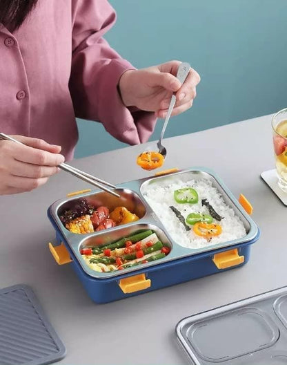 3 Compartment Stainless-Steel Bento Food Storage Lunch Box (750 ML) - HalfPe