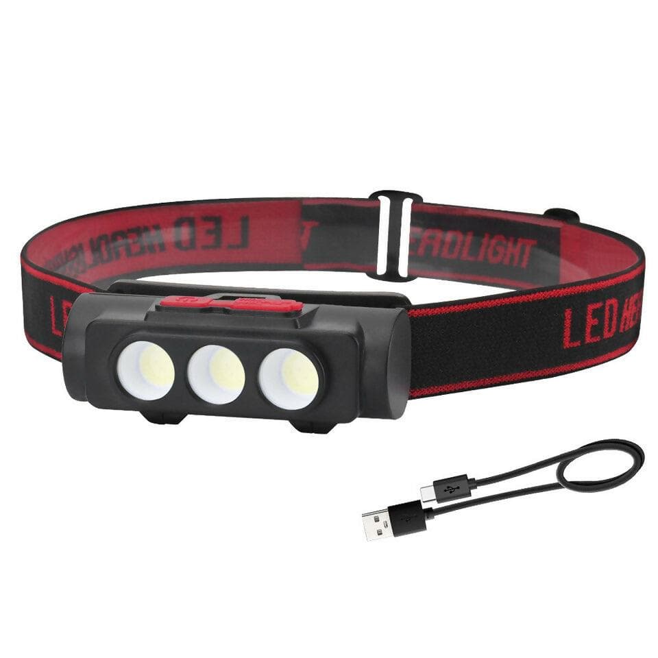 BORUIT Head Lamp LED+COB Headlamp Rechargeable Waterproof Lamp Headlight Torch - HalfPe