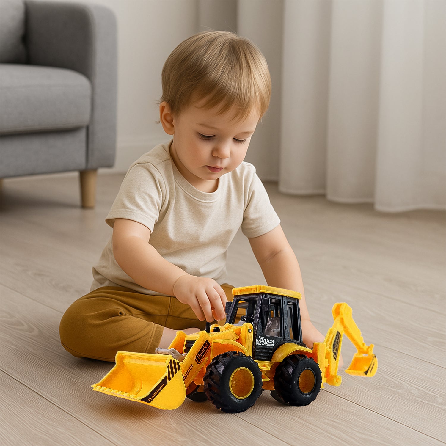 Lala Friction Powered Jcb Style Backhoe Loader Construction Toy