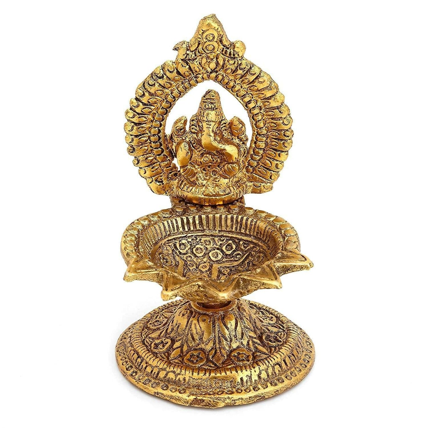 Metal Ganesha Diya Oil/Ghee Lamp Hand Craved Diya for Puja - HalfPe