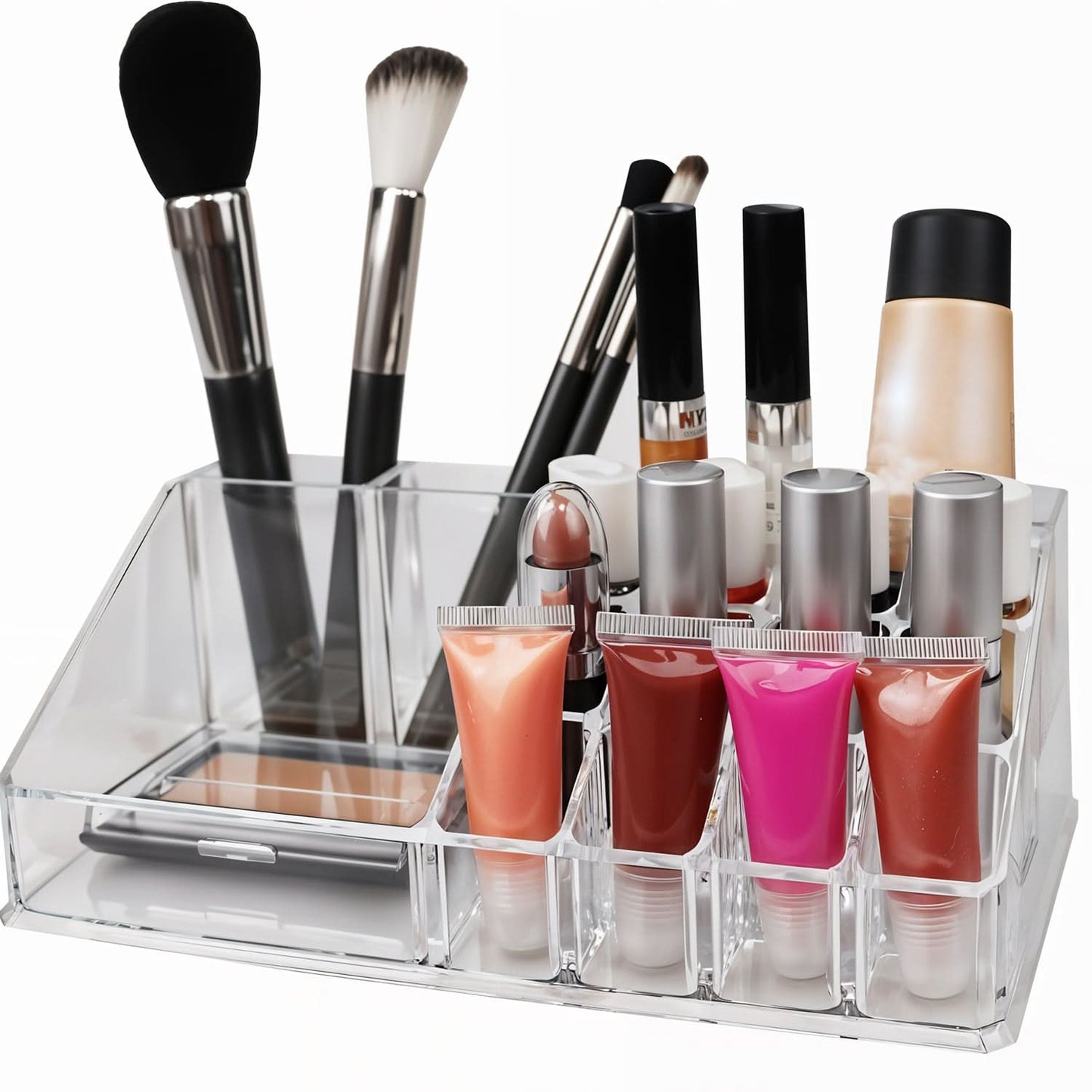 16-Compartment Transparent Makeup Organizer Box