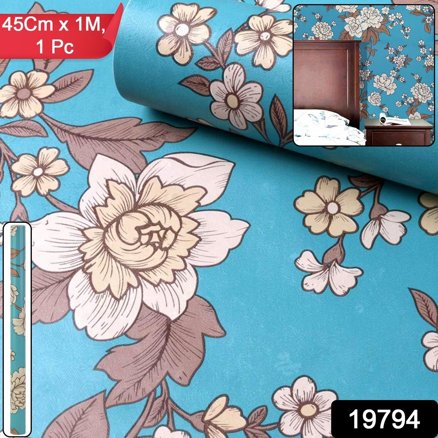 Premium Floral Decorative Wallpaper Roll 45 Cm X 1 Meter (1 Pc)