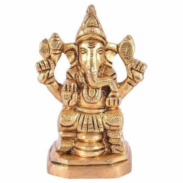 Brass Ganesh symbolic statue (4 inch H X 3.5 inch W) - HalfPe