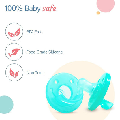 Luvlap Baby Soother Cum Pacifier 100% Food Grade Silicone 3 Months+ (Green, Pack Of 2)