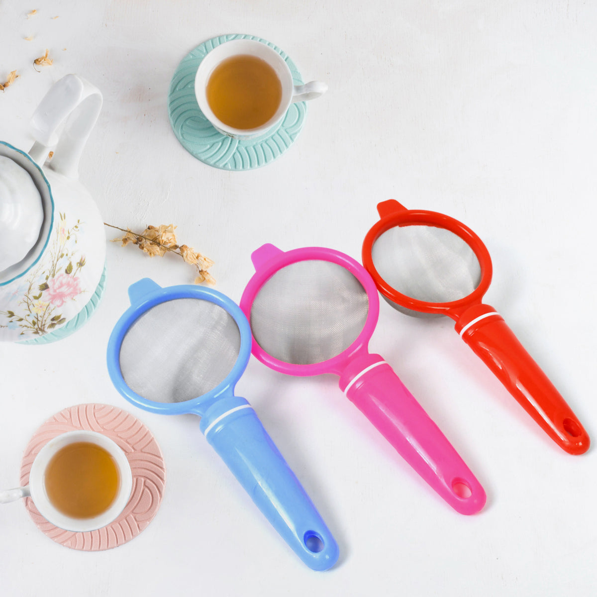 Plastic Multipurpose Tea and Coffee Strainer Kitchen Plastic Strainer Sieve / Chai Chalni / Tea chalni / Juicer Chalani (Pack of 12 Pcs)