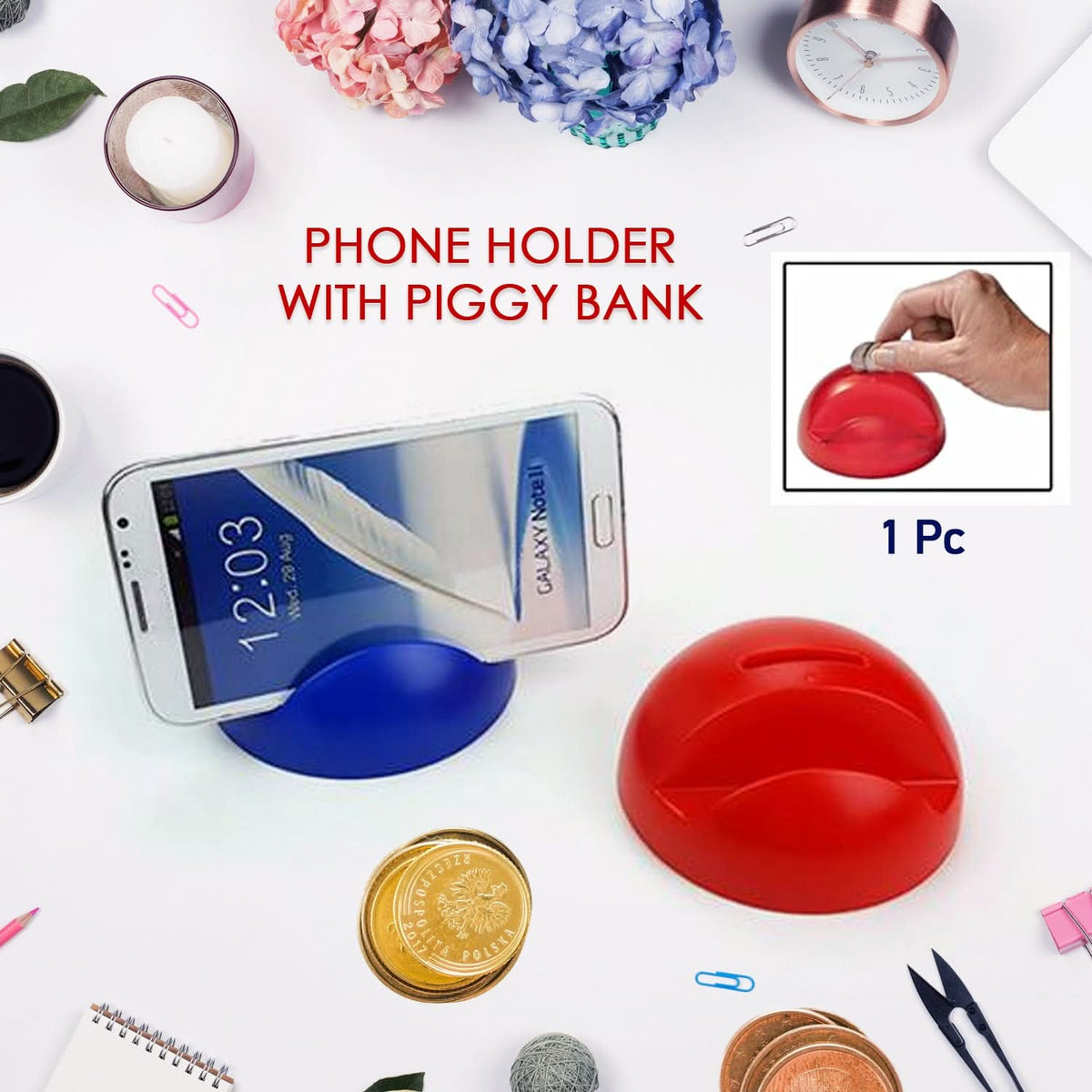 2in1 Abs Plastic Phone Holder Phone Stand With Coin Bank (1 Pc) HP DD