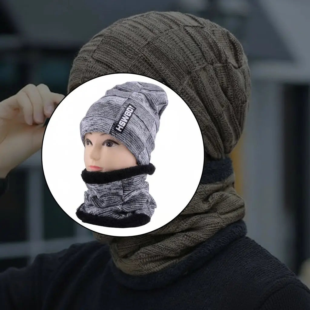 Ultra Soft Unisex Woollen Beanie Cap Plus Muffler Scarf HP DD
